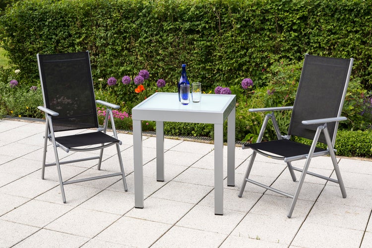 Amalfi Gartenmöbelset 3tlg., 2 Klappsessel, Balkonausziehtisch, schwarz