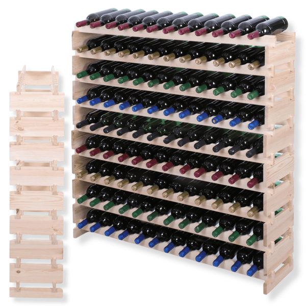 Weinregal VINOTECA FLEX PRO HxBxT 121x123x28cm 108 Flaschen auf 9 Ebenen Massives Kiefernholz Natur unbehandelt