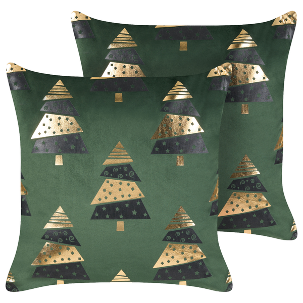 Dekokissen 2er Set GOLDSPRUCE Samtstoff 45 x 45 cm Grün Weihnachtsmotiv