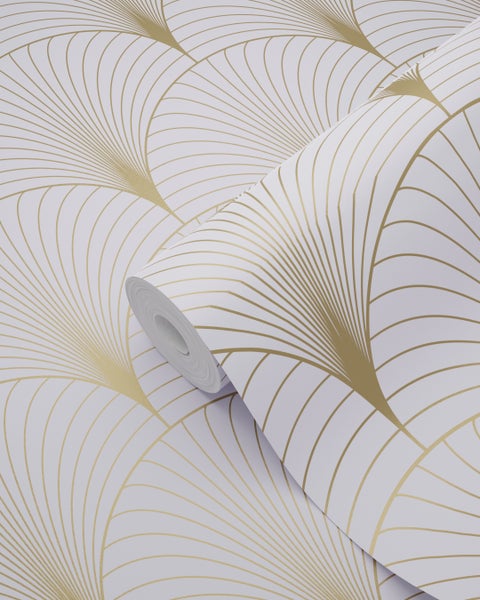 Rolle Tapete mit Art-déco-Fächermuster in Gold