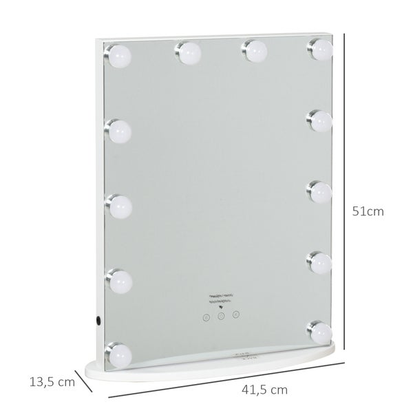 HOMCOM Hollywood Spiegel mit Beleuchtung, Schminkspiegel für Schminktisch,Theaterspiegel Kosmetikspiegel mit Licht 3 Farbtemperatur, mit USB 12 LED Licht
