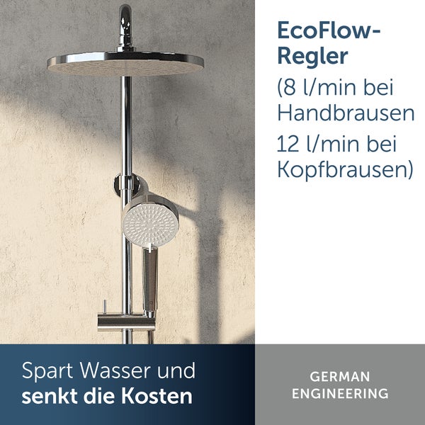Duschsystem mit Kopfbrause und Handbrause zur Wassereinsparung