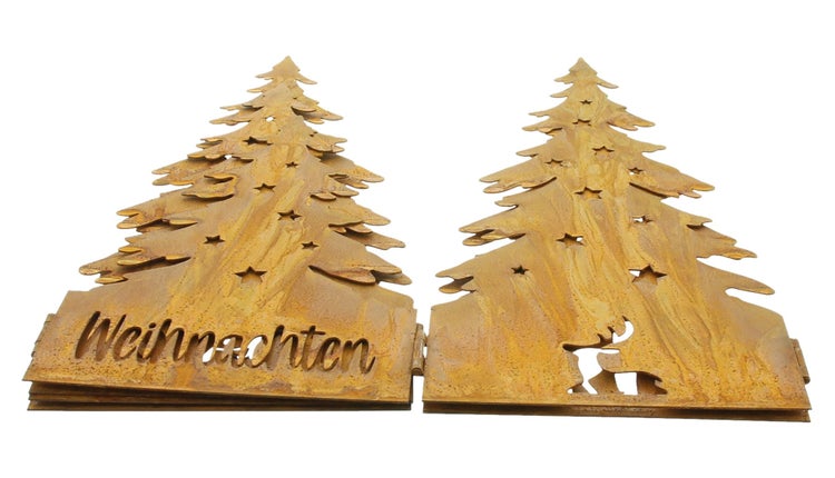 Dekorationsobjekt aus Metall mit Weihnachtsmotiv und ausgestanzten Sternen