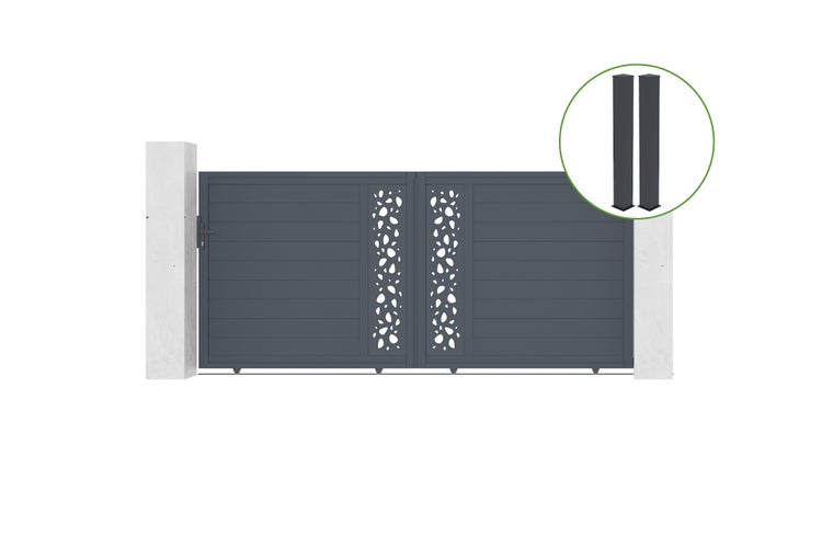 Schiebetor 3,5m SUNNY H.160cm graues Aluminium + 2 Pfosten 20x20cm H.190cm