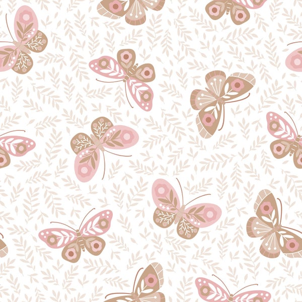 Nahtloses Muster mit stilisierten Schmetterlingen und Blättern