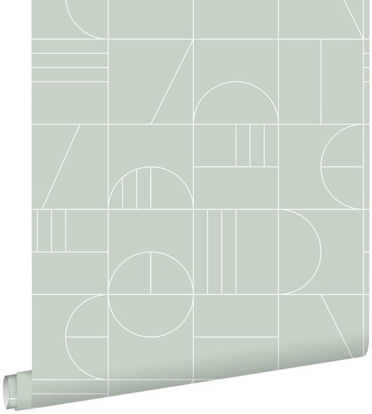 ESTAhome Tapete Art Decó Muster Mintgrün und Weiß - 53 cm x 10.05 m - 139209