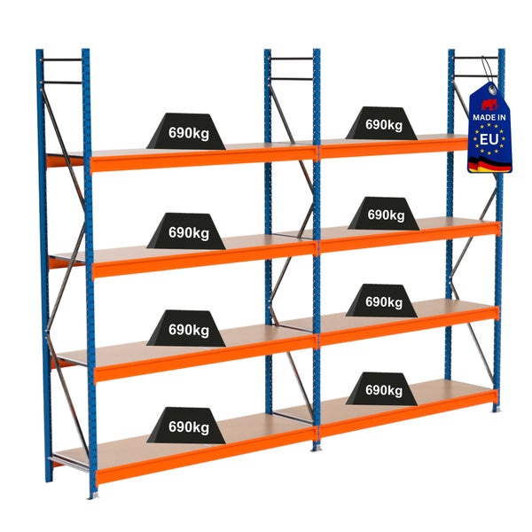 Lagerregal mit einer Traglast von 690 Kilogramm und Made in EU Kennzeichnung