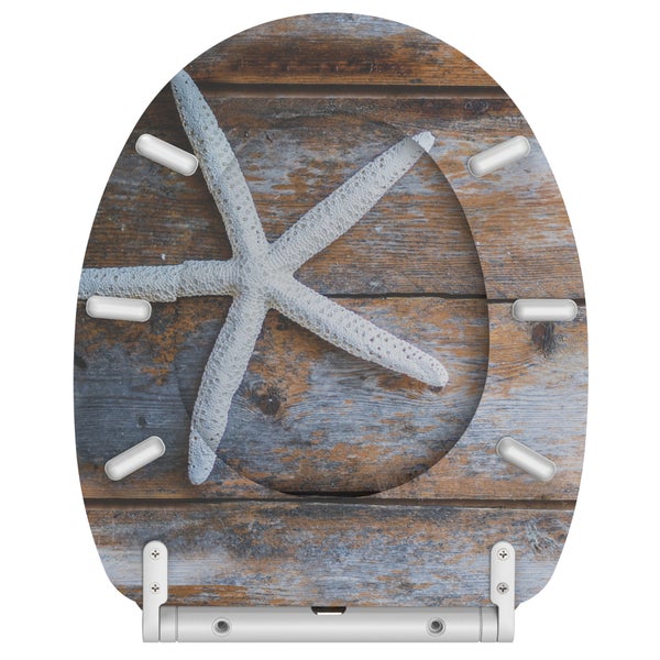 Toilettensitz mit Seestern Motiv und Holzoptik Oberfläche inklusive Befestigungsmaterial