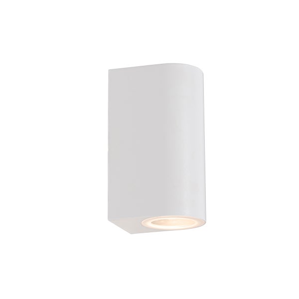 Weiße Außenwandleuchte in moderner, abgerundeter Form, einflammiger Downlight-Strahler für die Wand.