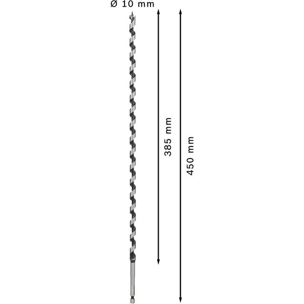 Holzbohrer mit einem Durchmesser von 10 Millimeter und einer Länge von 450 Millimeter.
