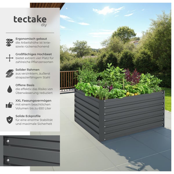 Hochbeet tectake Blomma 120 x 100 x 56 cm aus verzinktem Stahl anthrazit