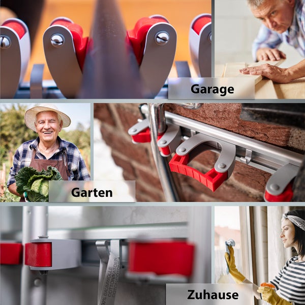 GARLAVIE Besenhalterung Wand mit 4 Haltern und 5 Haken (45cm) I robuster Gerätehalter für mehr Ordnung I Premium Besenhalter und Gartenwerkzeug Halterung