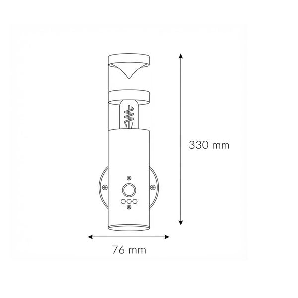 Technische Zeichnung einer Wandleuchte mit den Maßen 330 mm Höhe und 76 mm Breite