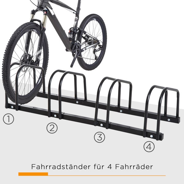HOMCOM Fahrradständer, Radständer, wetterfest, langlebig, bis 4 Fahrräder, 110 x 33 x 27 cm, Stahl, Schwarz