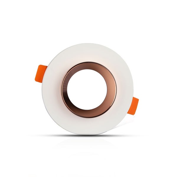 Einbaustrahler rund, weiß mit Kupfer-Innenring und Montageclips.