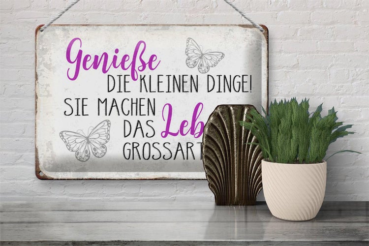Blechschild Spruch 30x20cm genieße kleine Dinge das Leben
