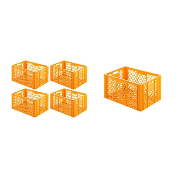 PROREGAL SparSet 5 x Eurobehälter Bäcker- und Konditorenkasten HxBxT 34,9 x 40 x 60 70 Liter Gelb-Orange Brötchenkiste Sstapelbare Bäckerkiste