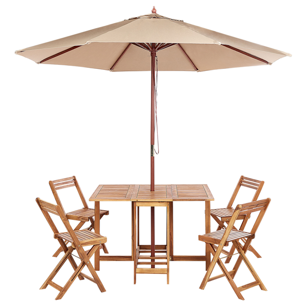 Gartenmöbel Set 4-Sitzer FRASSINE mit Schirm (12 Optionen) Akazienholz Naturfarben