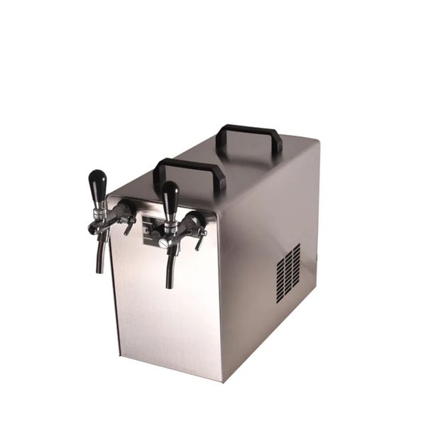 Bierzapfanlage mit zwei Zapfhähnen und Tragegriffen