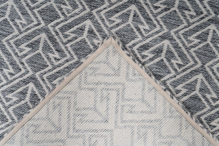 Flachflor Teppich Malika Grau / Creme Ethno-Design 120 x 170 cm