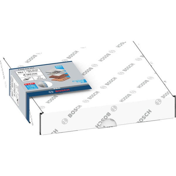 Bosch Logo. Verpackung mit zehn Trennscheiben, geeignet für verschiedene Materialien mit einem Durchmesser von 180 Millimeter