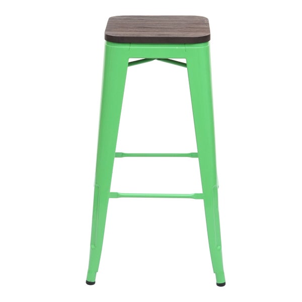 Hocker mit Holzplatte und Metallgestell
