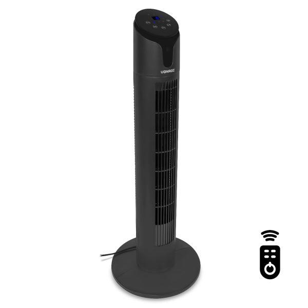 VONROC Hochwertiger Turmventilator – 86 cm – Inklusive Fernbedienung – 3 Geschwindigkeitsstufen – Schwenkfunktion – 15-Stunden-Timer – Schwarz
