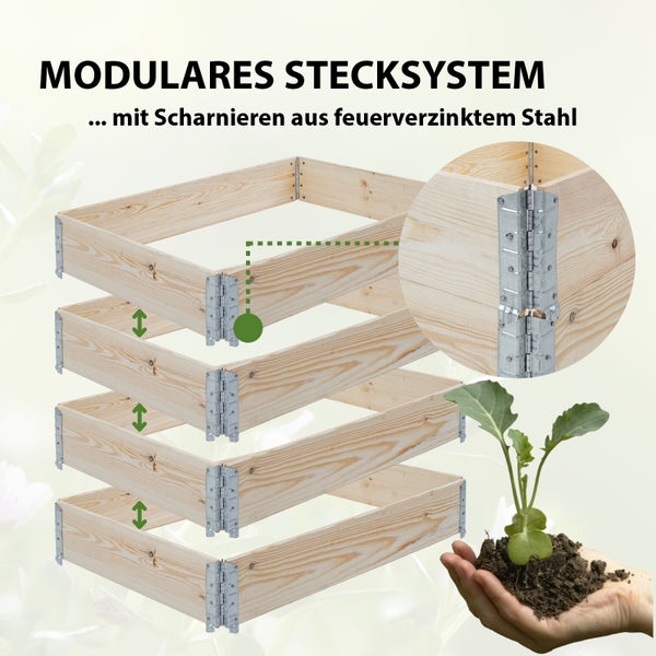 Hochbeet aus Holz 120x80x80 cm Palettenrahmen 4-teilig stapelbar Pflanzbeet Garten Balkon natur