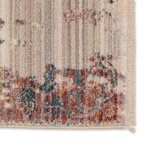 Teppich mit Fransen und Vintage-Muster in der Nahaufnahme.