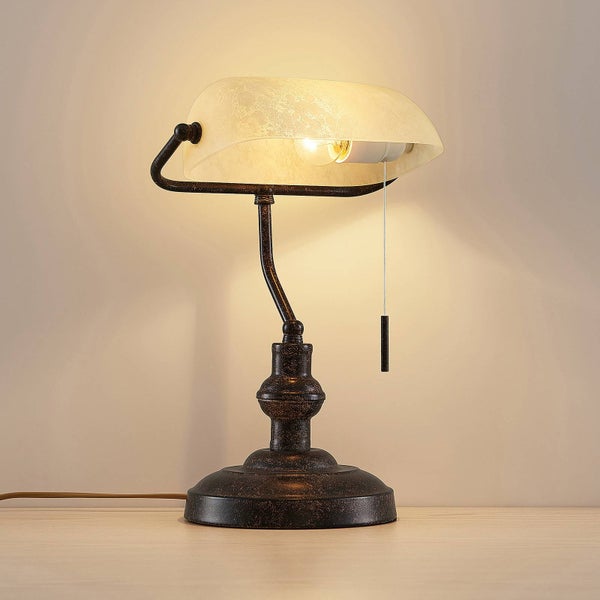 Lindby Tischlampe Profina (Retro, Vintage Antik) in Braun aus Metall (1 flammig E27) - Tischleuchte Schreibtischlampe Nachttischlampe Arbeitszimmerleuchte