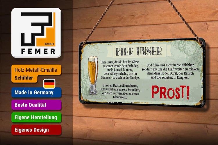 Blechschild Spruch 27x10cm Bier Unser Prost Schild
