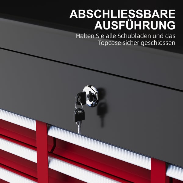 HOMCOM, Werkzeugkasten, Werkzeugkoffer, 60L x 26B x 34H cm, Stahl, Rot