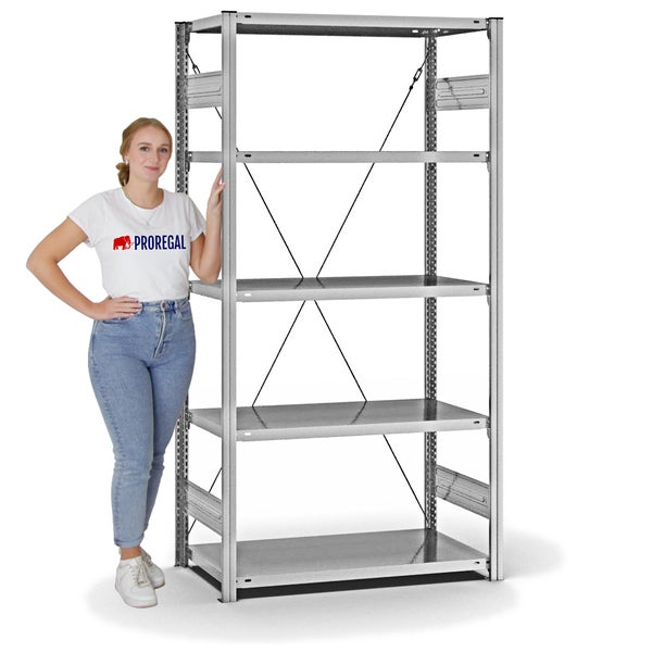 PROREGAL Fachbodenregal Stecksystem T-Profil Light-Duty Grundregal HxBxT 200 x 100 x 50 cm 5 Ebenen Fachlast 140 kg Einseitig Nutzbar Verzinkt