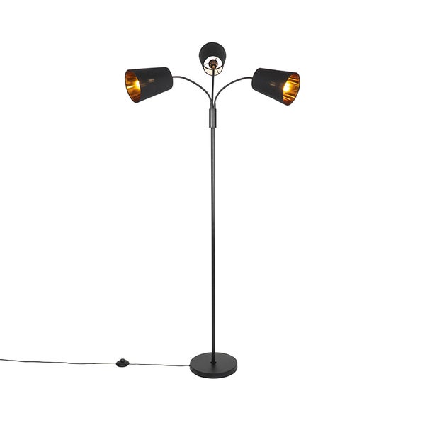QAZQA - Moderne Stehlampe schwarz 3-Licht - Carmen I Wohnzimmer I Schlafzimmer - Stahl Länglich - LED geeignet E14