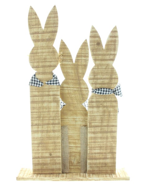 FRANK FLECHTWAREN | Hasentrio Karo-Look, HOLZ, TEXTIL, BAST, 38 x 9 x 58 cm