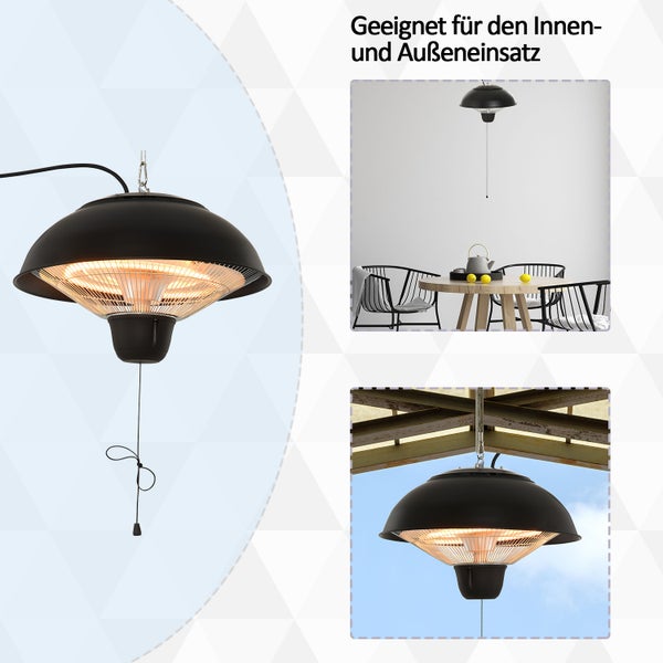Outsunny Deckenheizstrahler, Heizstrahler, 1500W, Ø40,5 x 30,7 cm, Alu, Stahl, Kunststoff, Schwarz