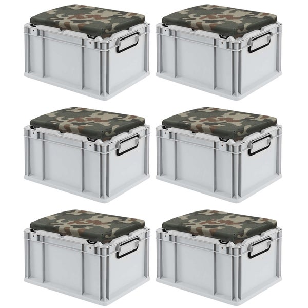 PROREGAL SparSet 6 x Eurobox NextGen Seat Box Camouflage HxBxT 26,5 x 30 x 40 cm 20 Liter Griffe Geschlossen Eurobehälter Sitzbox Transportbox