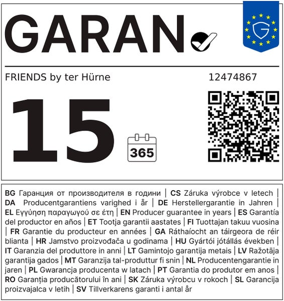Garantiesiegel für 15 Jahre Herstellergarantie für FRIENDS by ter Hürne Produkte mit QR Code