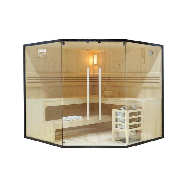 Home Deluxe - Traditionelle Sauna - Shadow XL BIG - 200 x 200 x 190 cm - für 6 Personen - Fichtenholz, inkl. Saunaofen I Dampfsauna Aufgusssauna