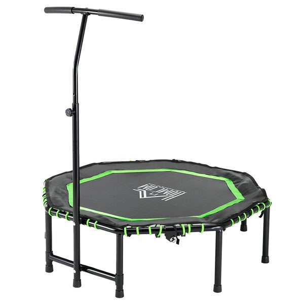 HOMCOM Fitness-Trampolin mit verstellbarem Griff, klappbar Trampolin für Kinder und Erwachsene, 122 x 122 x 122-138 cm, Stahl, Grün+Schwarz