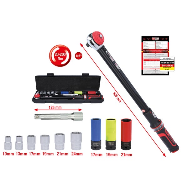 KS TOOLS 1/2 ErgoTorqueprecision Drehmomentschlüssel-Satz 20 - 200 Nm 11tlg. - 516.2400