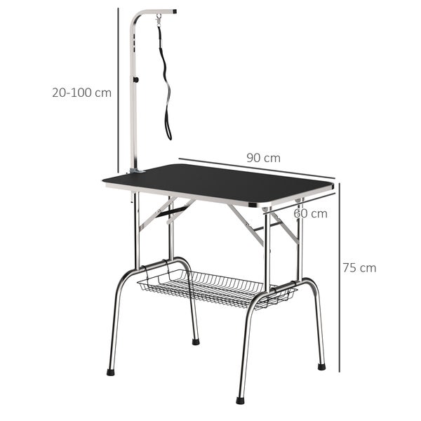 PawHut Trimmtisch, L90 x B60 x H75 cm, Gummi, Edelstahl, Schwarz