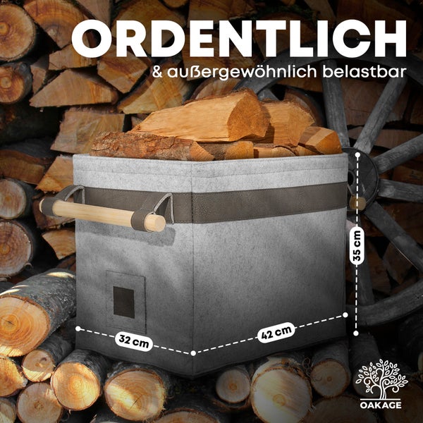 OAKAGE® Classic Hellgrau Holzkorb Filz - Metallrahmen für Zusatzstabilität - 42x32x35cm