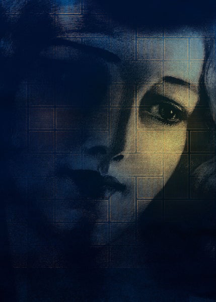 Abstraktes Bildnis einer Frau mit geometrischen Mustern