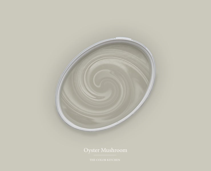 Flüssige Wandfarbe von The Color Kitchen im Farbton Oyster Mushroom mit Wirbelstruktur in der Schale.