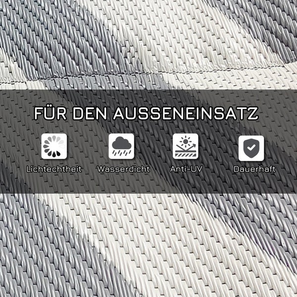 Outsunny Outdoor-Teppich, mit Doppelseitigem Design, für Camping, Balkon, 182 x 274 cm, Kunststoff, Hellgrau+Creme