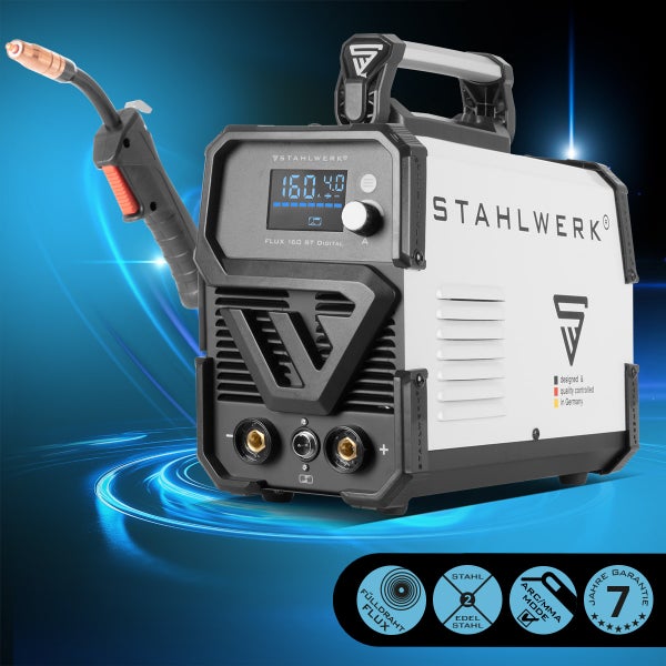 STAHLWERK Schweißgerät FLUX 160 ST Digital mit 160 A, synergischem Drahtvorschub
