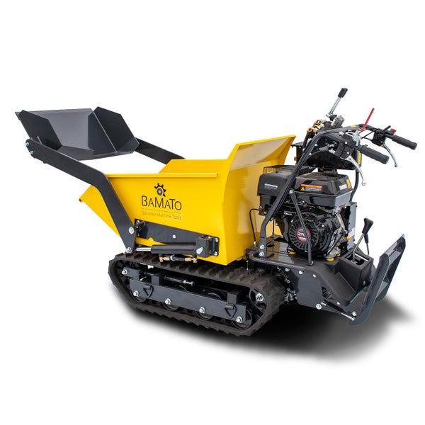 Gelber Mini Dumper mit Raupenantrieb für den Transport von Materialien