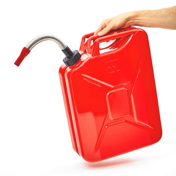 BW® Kraftstoffkanister Metall Benzinkanister 20 Liter mit Schraubverschluss mit Ausgießer - Rot RAL 3000 - UN-Zulassung - Hergestellt in Europa