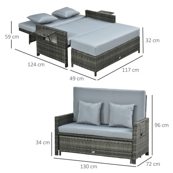 Outsunny Gartensofa, B130x T72 x H96 cm, PE Polyrattan, Metall, grau